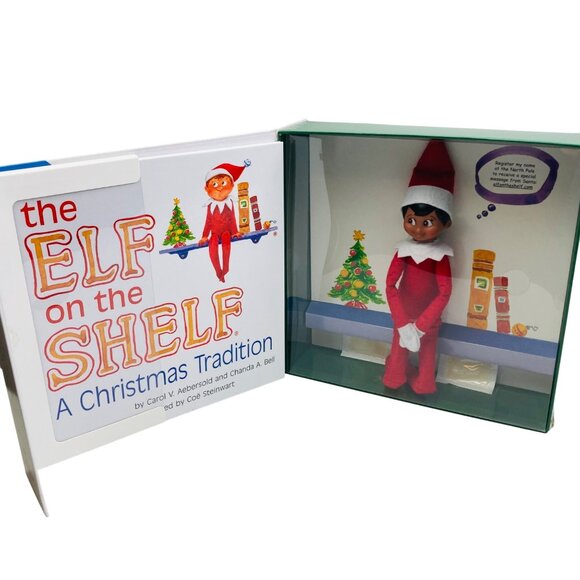 Elf on the Shelf :A Christmas Tradition Book & Elf Boy Doll Brown Hair Eyes Tan - Picture 1 of 7